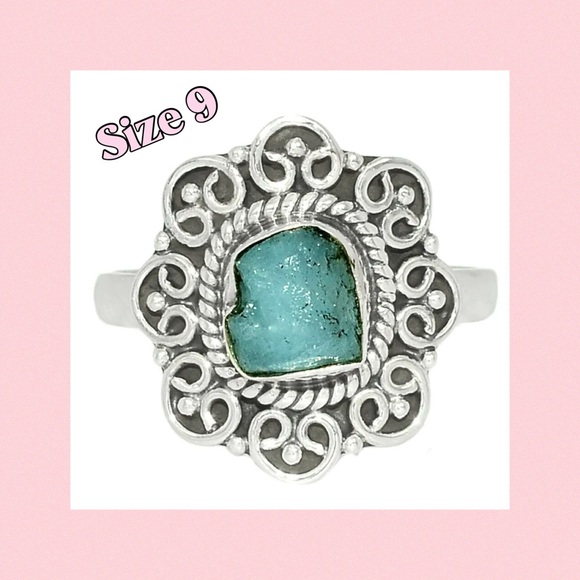 santa cruz gems Jewelry - Rough Aquamarine Sterling Silver Ring Size 9